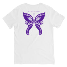 Load image into Gallery viewer, Unisex Short Sleeve V-Neck T-Shirt with Purple Butterfly back
