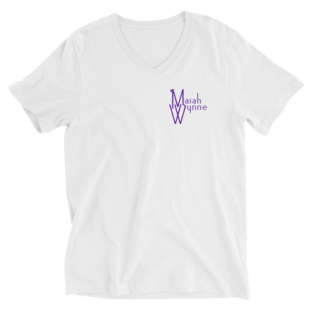 Unisex Short Sleeve V-Neck T-Shirt with Purple Butterfly back