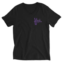 Load image into Gallery viewer, Unisex Short Sleeve V-Neck T-Shirt with Purple Butterfly back
